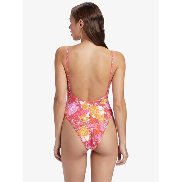 Roxy Juniors Size XL Sea Spray Hibiscus Printed One Piece Swimsuit Red $110 2588 - Picture 2 of 7